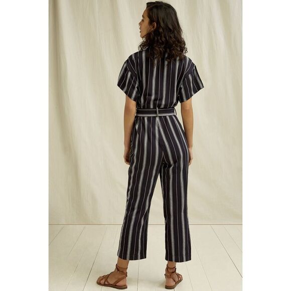 People Tree Organic Cotton Handwoven Jesalyn Stripe Jumpsuit Black $160 sz 8 - Picture 9 of 11